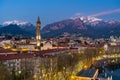 Stunning aerial cityscape of Lecco town on spring evening. Picturesque waterfront of Lecco town located between famous Lake Como