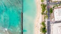 Stunning aerial drone view of Kuhio Beach, part of Waikiki Beach in Honolulu on the island of Oahu, Hawaii. The beach is protected Royalty Free Stock Photo