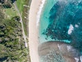 Stunning aerial drone view of Ned`s Beach on Lord Howe Island in the Tasman Sea. Beautiful white sand beach Royalty Free Stock Photo