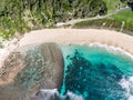 Stunning aerial drone view of Ned`s Beach on Lord Howe Island in the Tasman Sea. Beautiful white sand beach Royalty Free Stock Photo