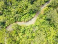 Stunning aerial drone view of a windy road route 12 leading through Waipoua Kauri Forest Royalty Free Stock Photo