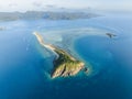 Stunning aerial high angle view of Langford Island with a long spit and Hook Island in the background Royalty Free Stock Photo