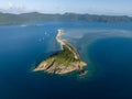 Stunning aerial high angle view of Langford Island with a long spit and Hook Island in the background Royalty Free Stock Photo