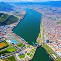 Stunning aerial image of the Miraflores Locks and the