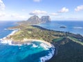 Stunning aerial panorama drone view of Lord Howe Island, an Australian pacific subtropical island in the Tasman Sea