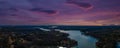 A stunning aerial panoramic shot of the Catawba River surrounded by vast miles of green and autumn colored trees Royalty Free Stock Photo