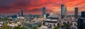 A stunning aerial panoramic shot of the city skyline with skyscrapers, office buildings and lush green trees in downtown Royalty Free Stock Photo