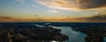 A stunning aerial panoramic shot of the silky green Catawba River surrounded by vast miles of green and autumn colored trees Royalty Free Stock Photo