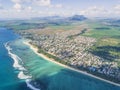 Aerial panoramic view of beach line and landscape Mauritius Royalty Free Stock Photo