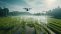 Aerial View of Irrigation: Drone Flying Over Green Farmland