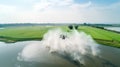 Aerial View of Irrigation: Drone Flying Over Green Farmland