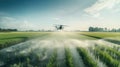 Aerial View of Irrigation: Drone Flying Over Green Farmland