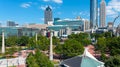 A stunning aerial shot of the city skyline with skyscrapers and office buildings and lush green trees in downtown Atlanta Georgia Royalty Free Stock Photo