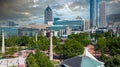 A stunning aerial shot of the city skyline with skyscrapers and office buildings and lush green trees in downtown Atlanta Georgia Royalty Free Stock Photo