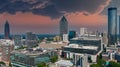 A stunning aerial shot of the city skyline with skyscrapers and office buildings and lush green trees in downtown Atlanta Georgia Royalty Free Stock Photo