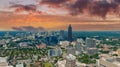 A stunning aerial shot of the city skyline with skyscrapers and office buildings and lush green trees in downtown Atlanta Georgia Royalty Free Stock Photo