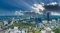 A stunning aerial shot of the city skyline with skyscrapers and office buildings and lush green trees in downtown Atlanta Georgia Royalty Free Stock Photo