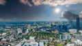 A stunning aerial shot of the city skyline with skyscrapers and office buildings and lush green trees in downtown Atlanta Georgia Royalty Free Stock Photo