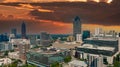 A stunning aerial shot of the city skyline with skyscrapers and office buildings and lush green trees in downtown Atlanta Georgia Royalty Free Stock Photo