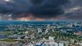 A stunning aerial shot of the city skyline with skyscrapers and office buildings and lush green trees in downtown Atlanta Georgia Royalty Free Stock Photo