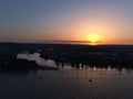 Stunning aerial view of city Koblenz, Germany, located on the confluence of Rhine and Moselle rivers, with sunset. Royalty Free Stock Photo