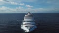 Stunning aerial view of the cruise ship in open water, front view. Stock. Front part of an anchored ocean liner sailing Royalty Free Stock Photo