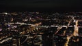 Stunning aerial view of Ekaterinburg illuminated at night. Stock footage. View from plane above the modern city Royalty Free Stock Photo