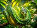 Stunning Aerial View of an Emerald Green Tree Python in a Lush Rainforest Canopy A Glimpse into the Royalty Free Stock Photo