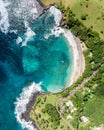 Stunning aerial view of Hamoa Beach, a remote beach located near the little town of Hana on the east side of the island of Maui, Royalty Free Stock Photo