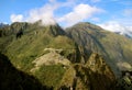 Stunning aerial view of the Inca citadel ruins of Machu Picchu view from Huayna Picchu mountain, Cuzco region, Peru Royalty Free Stock Photo