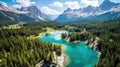 Stunning Aerial View Of Lago Antorno In The Dolomites Royalty Free Stock Photo