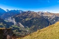 Stunning aerial view of Lauterbrunnen valley and panorama of Swiss Alps on Bernese Oberland