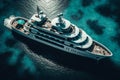Stunning aerial view of a luxurious yacht in the Caribbean Sea. Generative AI
