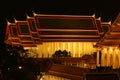 Aerial View of the Ordination Hall of Wat Suthat Thepwararam Temple in Bangkok at Night, Thailand