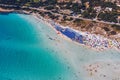 Stunning aerial view of Pelosa Beach (Spiaggia Della Pelosa). Stintino, Sardinia, Italy. La Pelosa beach, Sardinia, Italy. La