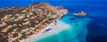 Stunning aerial view of Pelosa Beach Spiaggia Della Pelosa. Stintino, Sardinia, Italy. La Pelosa beach, Sardinia, Italy. La Royalty Free Stock Photo