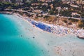 Stunning aerial view of Pelosa Beach Spiaggia Della Pelosa. Stintino, Sardinia, Italy. La Pelosa beach, Sardinia, Italy. La Royalty Free Stock Photo