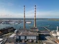 Stunning aerial view of Poolbeg towers in Dublin Port on a beautiful sunny summer day