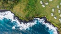 Stunning aerial view of the rough volcanic coastline in the town of Hana on the eastern side of the island of Maui, Hawaii. Beauti Royalty Free Stock Photo