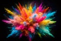 Stunning Aerial View of a Vibrant Colorful Powder Explosion Against a Dramatic Black Background Witness the Dynamic