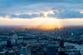 Stunning aerial view of a vibrant sunset over the iconic city of London, England. Royalty Free Stock Photo