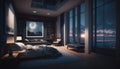 Luxury penthouse bedroom at night, ai generative Royalty Free Stock Photo