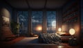 Luxury penthouse bedroom at night, ai generative Royalty Free Stock Photo