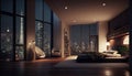 Luxury penthouse bedroom at night, ai generative Royalty Free Stock Photo