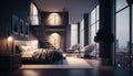 Luxury penthouse bedroom at night, ai generative Royalty Free Stock Photo