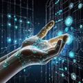 Human and Robot Hands Connecting Through AI and Big Data Royalty Free Stock Photo
