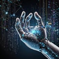 Human and Robot Hands Connecting Through AI and Big Data Royalty Free Stock Photo