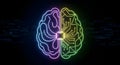 Neon Digital Brain with Integrated Microchip for Advanced Intelligence and Machine Learning Concepts Royalty Free Stock Photo