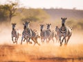 A Group of Zebras running across the plains