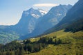stunning alpine landscape switzerland, view to Wetterhorn mountain with foehn cloud